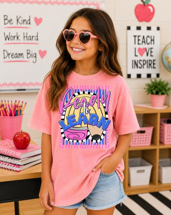 READY TO LEARN back-to-school DTF transfer design