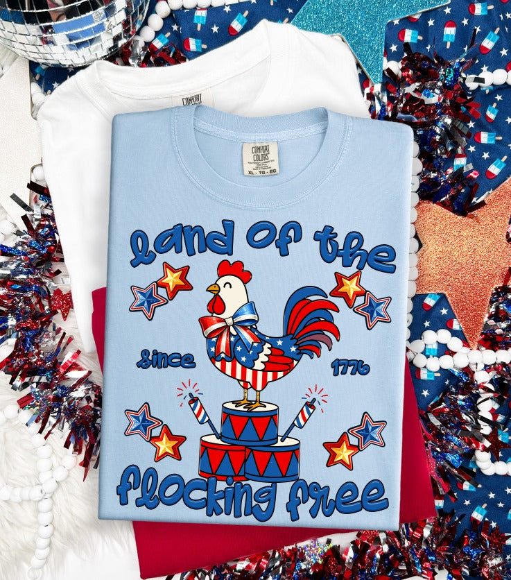 LAND OF THE FLOCKING FREE Americana DTF transfer design