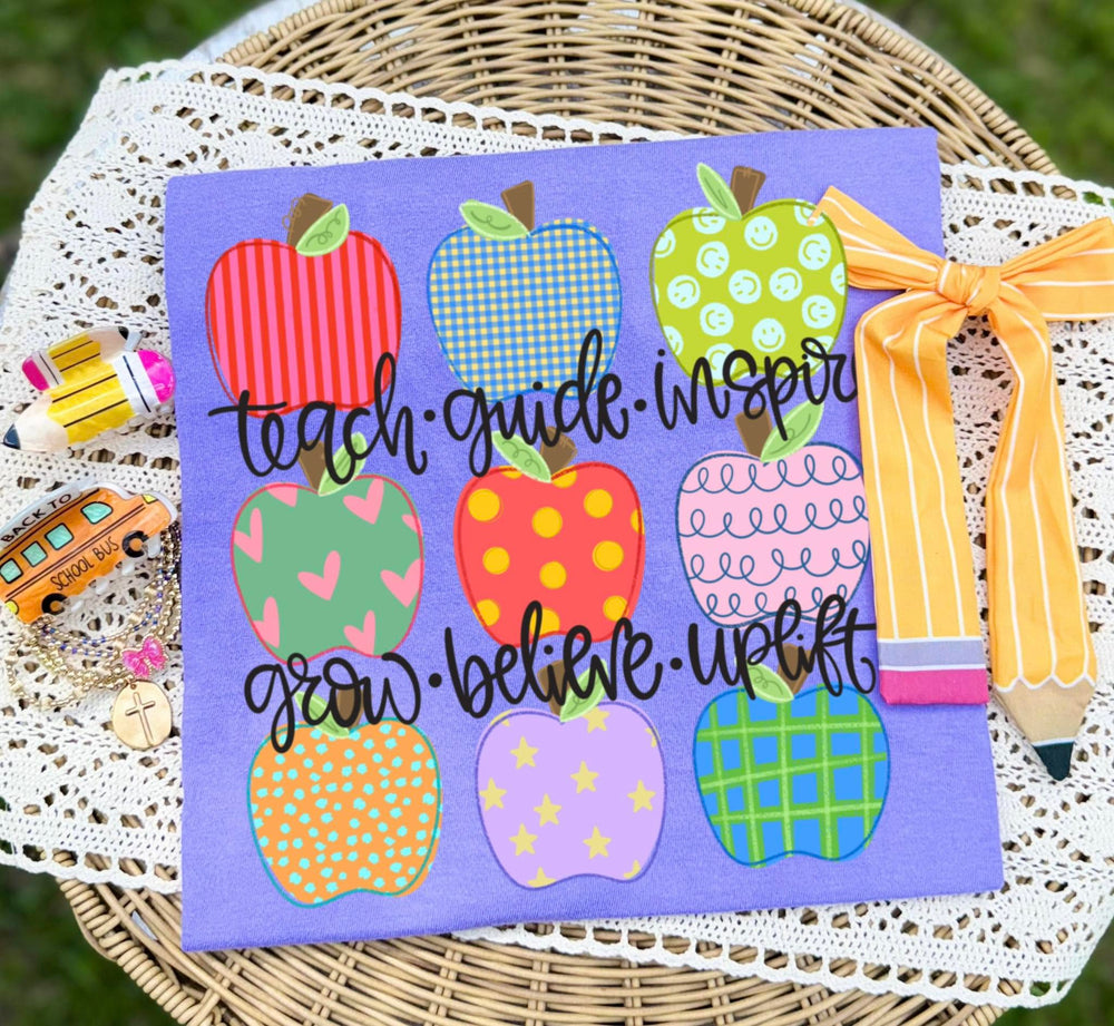 Teach Guide Inspire Apples back to school DTF transfer design