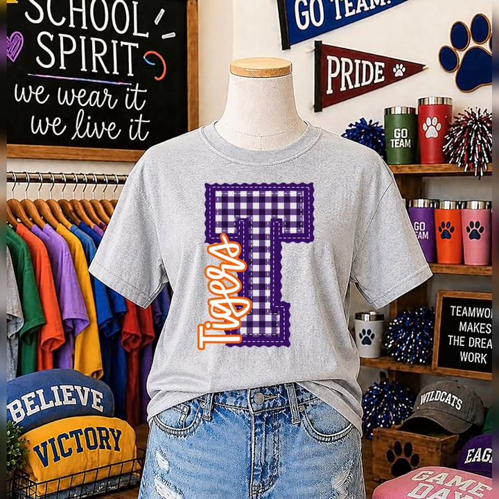 Letterman Stitch Gingham Initial – DTF Transfer – product image