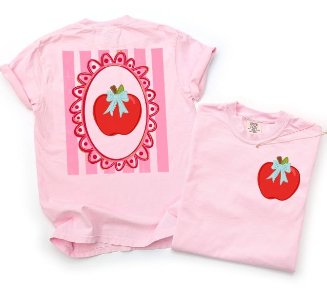 Stripe Apple Bow back to school DTF transfer design