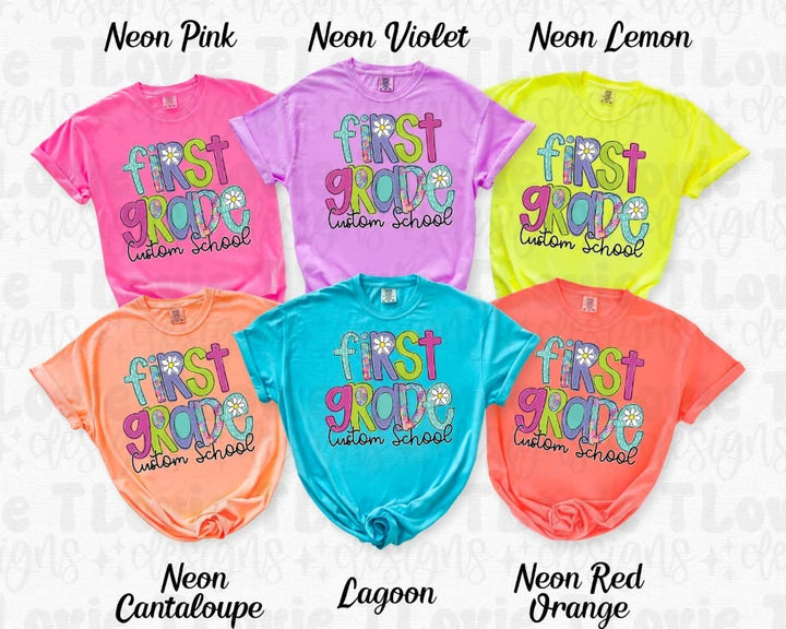 Neon Floral Doodle - Customizable DTF transfer design