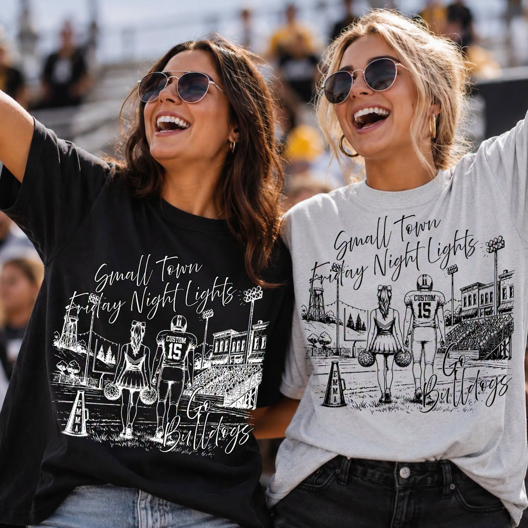 Customizable Small Town Friday Night Lights football and cheer duo design