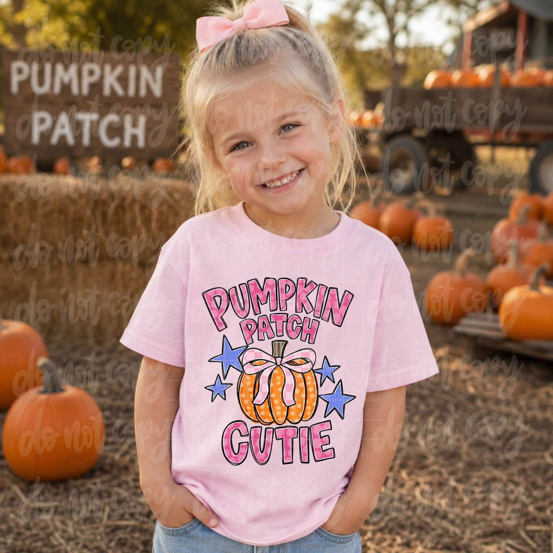 Pumpkin Patch Cutie fall DTF transfer shown on apparel