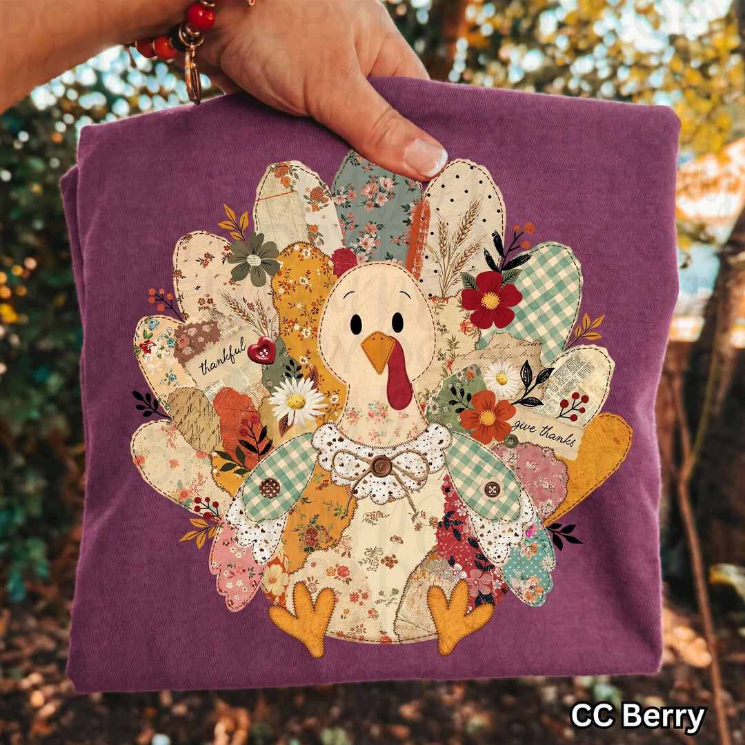 Thanksgiving Turkey Collage DTF transfer shown on apparel