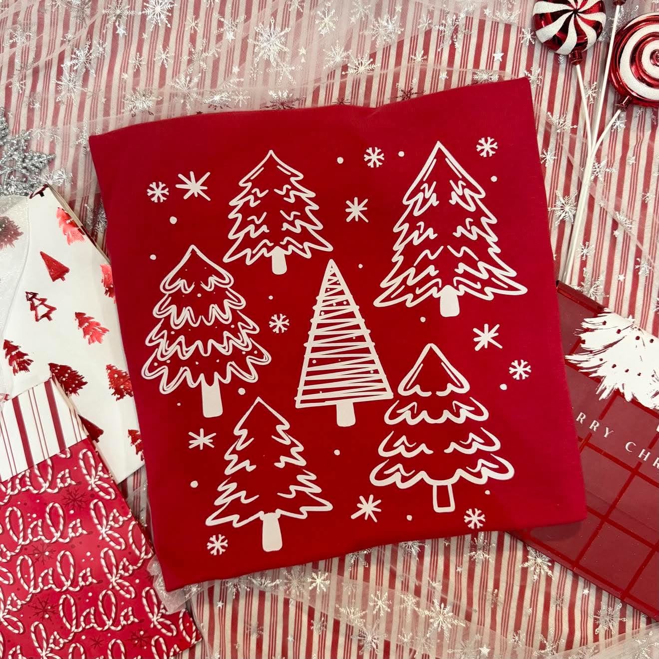 Christmas Tree Doodles Red Tee | Lovie T Designs