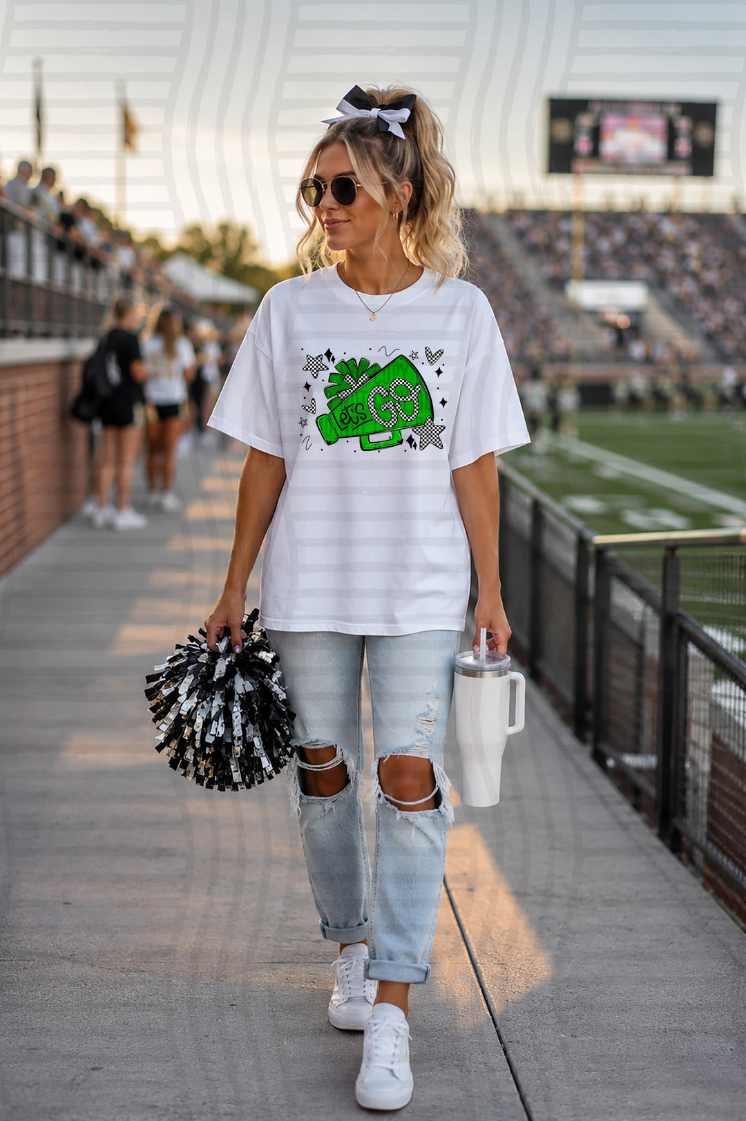 Lets Go Cheer DTF transfer in green