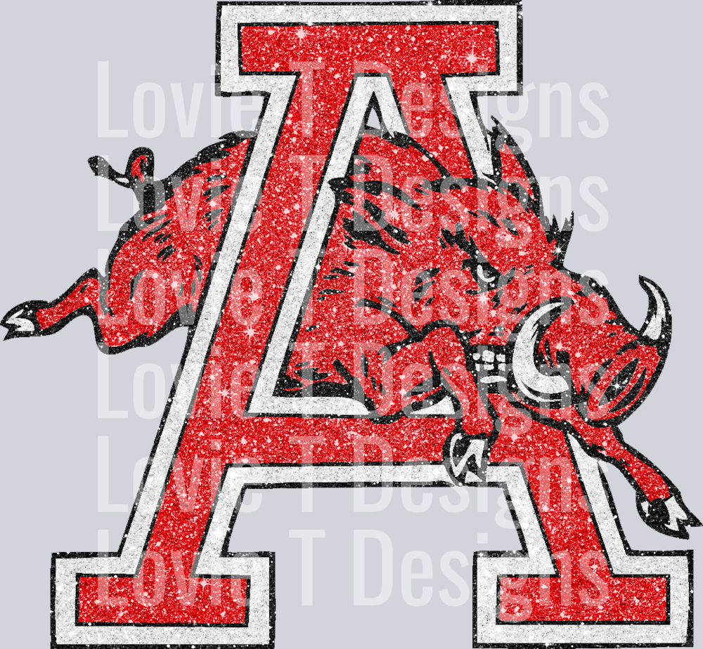 A Razorbacks Glitter Mascot Red Blk Wht