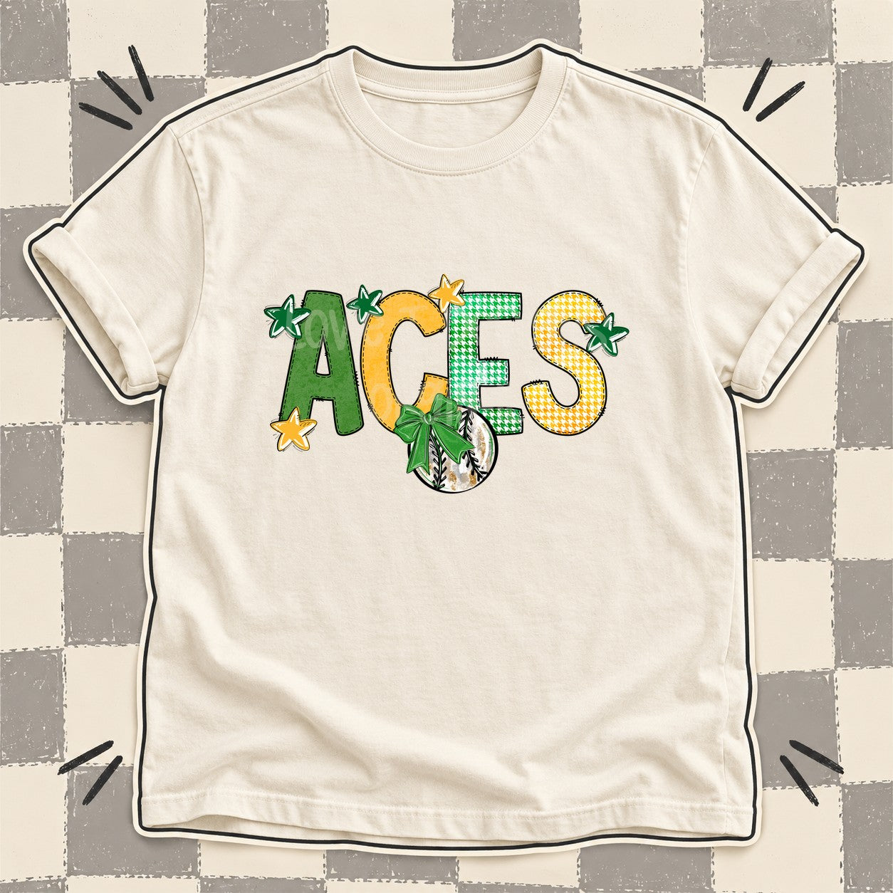 Mixed Doodle Baseball Mascots – Mascot Colors Aces Green Yellow Gold design