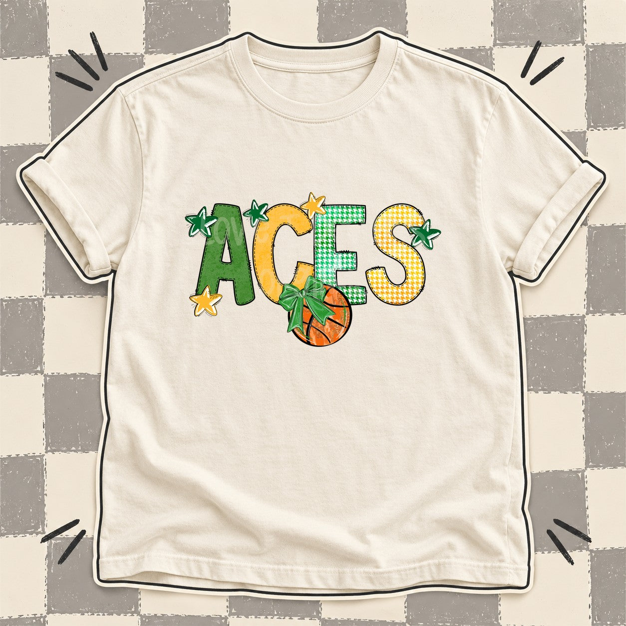 Mixed Doodle Basketball Mascots – Mascot Colors Aces Green Yellow Gold design
