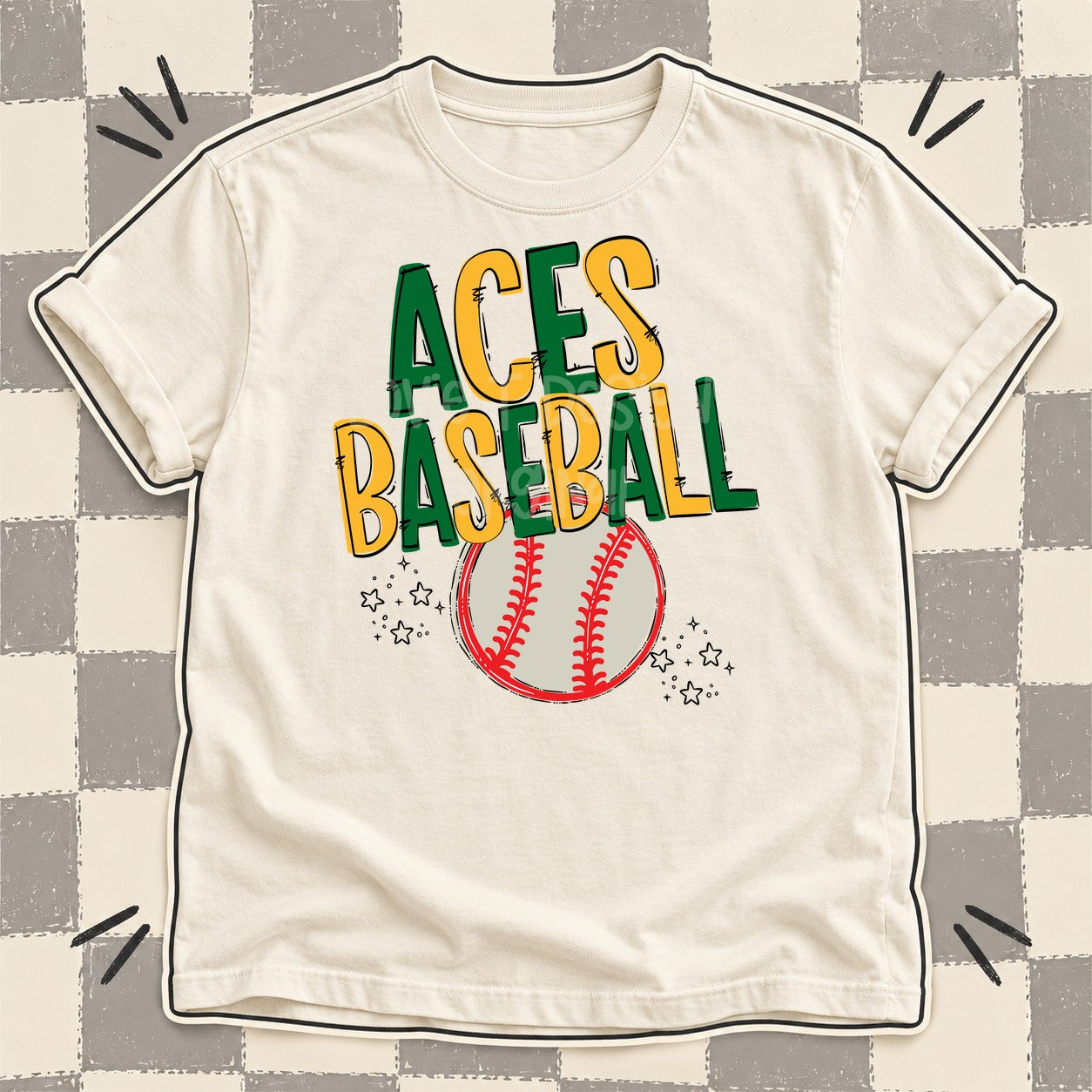 Team Go Baseball Mascots Aces Kelly Green Yellow Gold design