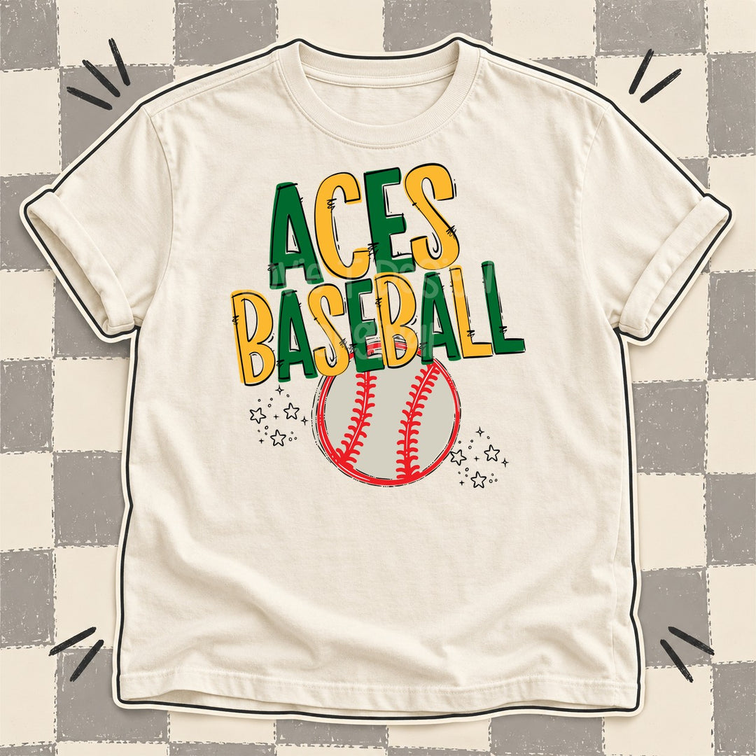 Aces Kelly Green Yellow Gold Team Go Baseball Mascots DTF transfer mockup