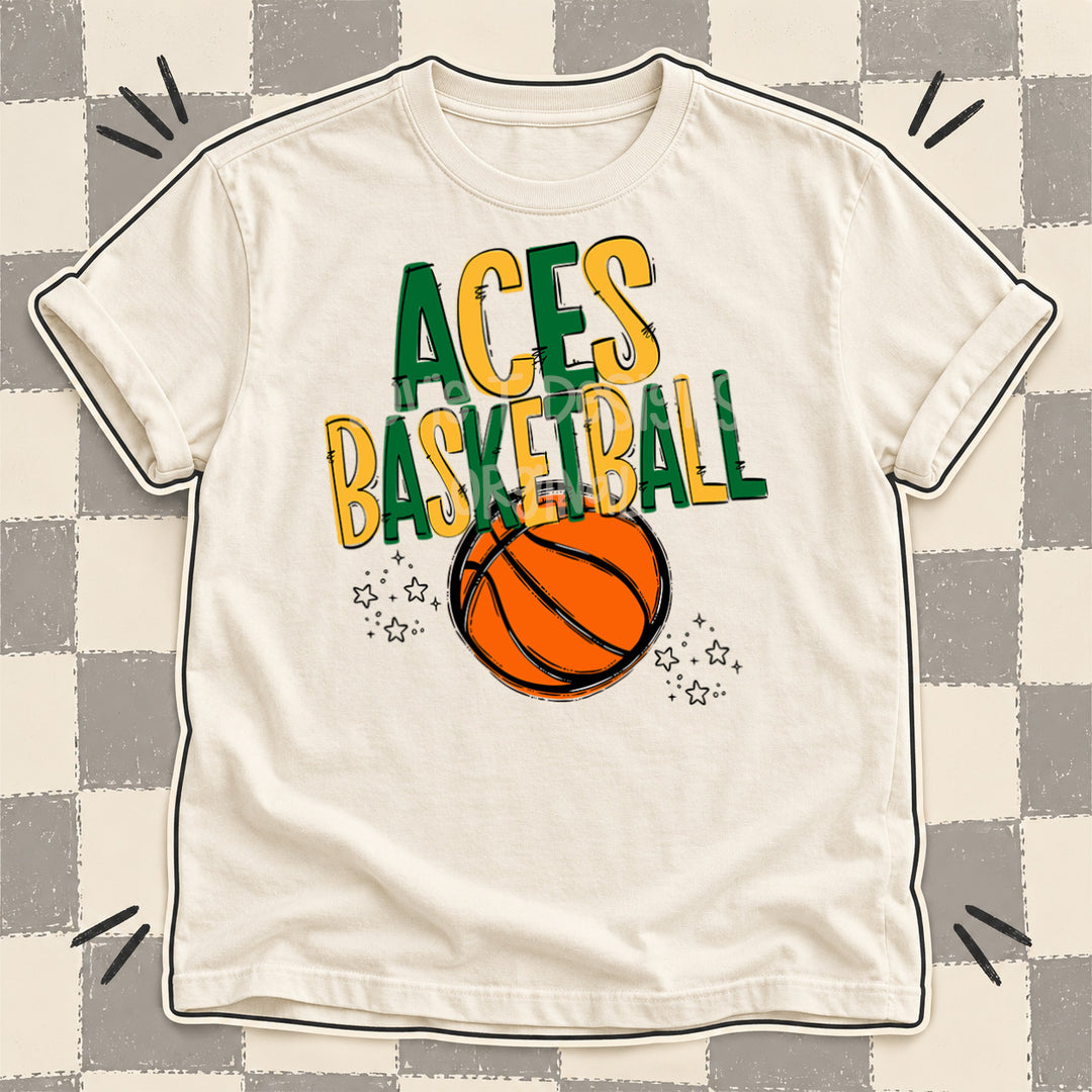 Aces Kelly Green Yellow Gold Team Go Basketball Mascots DTF transfer
