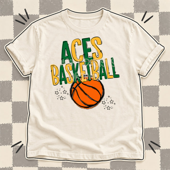 Aces Kelly Green Yellow Gold Team Go Basketball Mascots DTF transfer