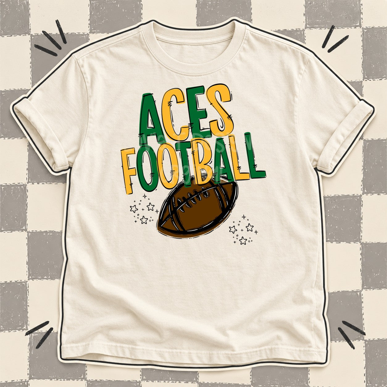 Team Go Football Mascots Aces Kelly Green Yellow Gold design