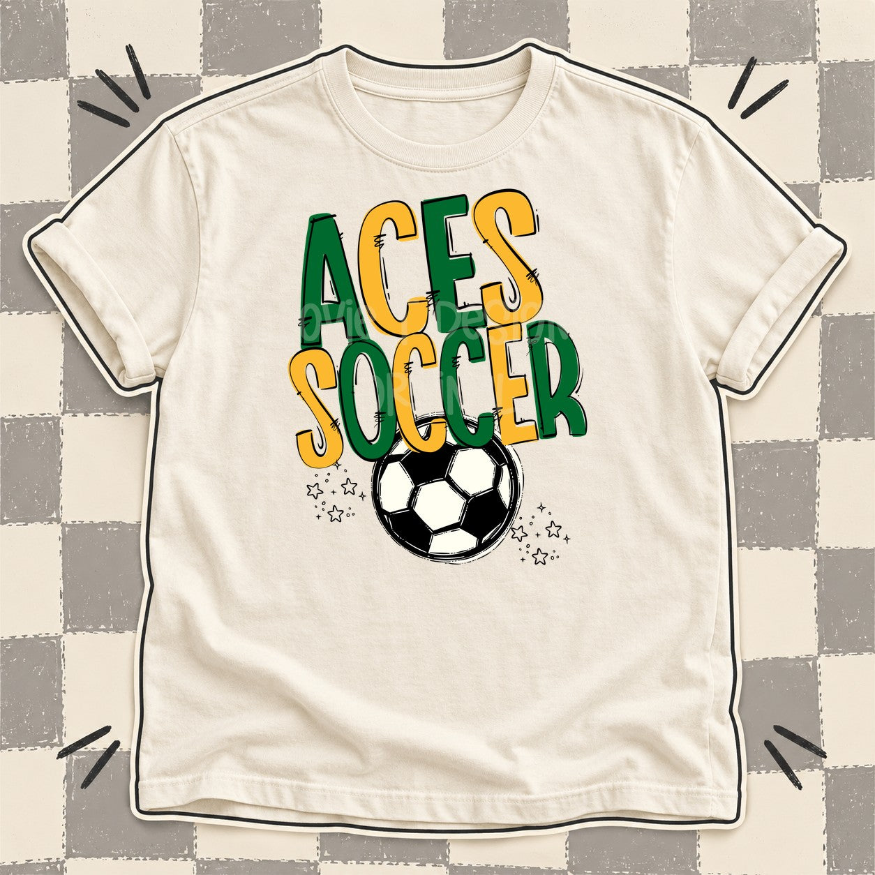 Team Go Soccer Mascots Aces Kelly Green Yellow Gold design