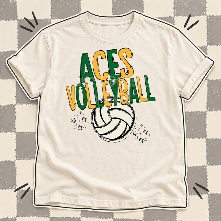 Aces Kelly Green Yellow Gold Team Go Volleyball Mascots DTF transfer mockup
