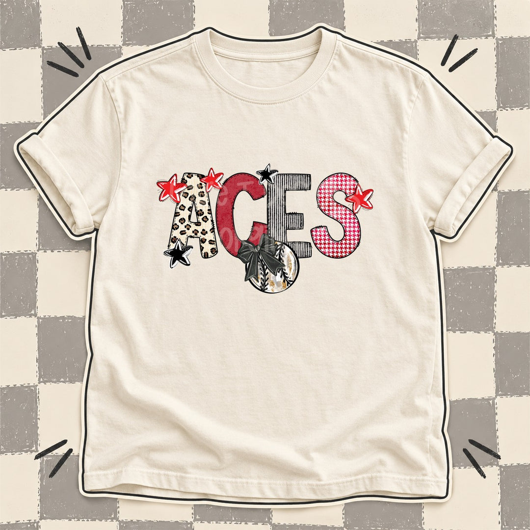 Aces Mixed Doodle Baseball Mascots – Stitched Ballpark DTF transfer mockup
