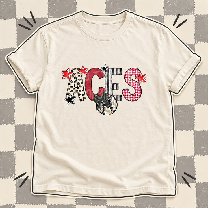 Aces Mixed Doodle Baseball Mascots – Stitched Ballpark DTF transfer mockup