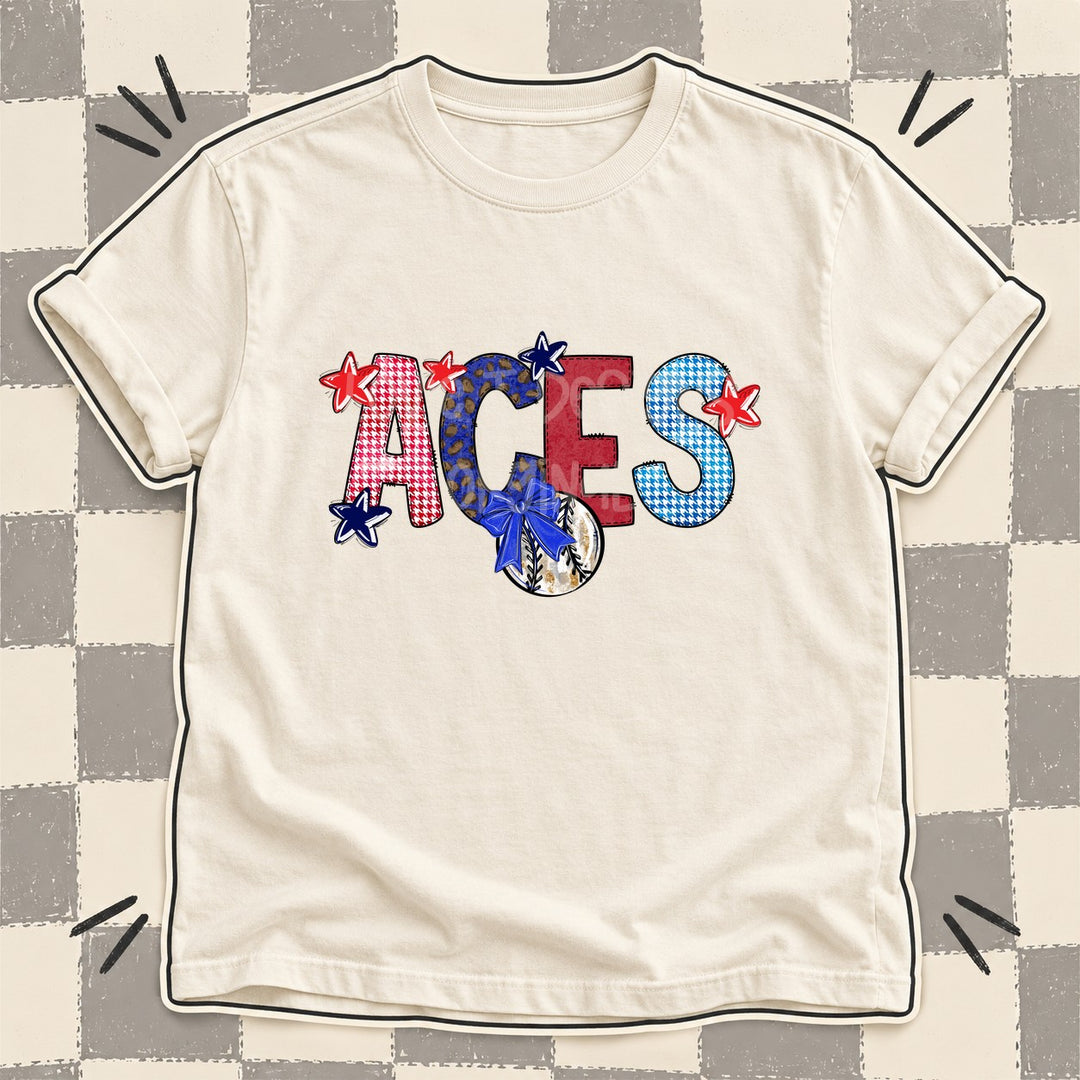 Aces Mixed Doodle Baseball Mascots – Red and Royal DTF transfer mockup