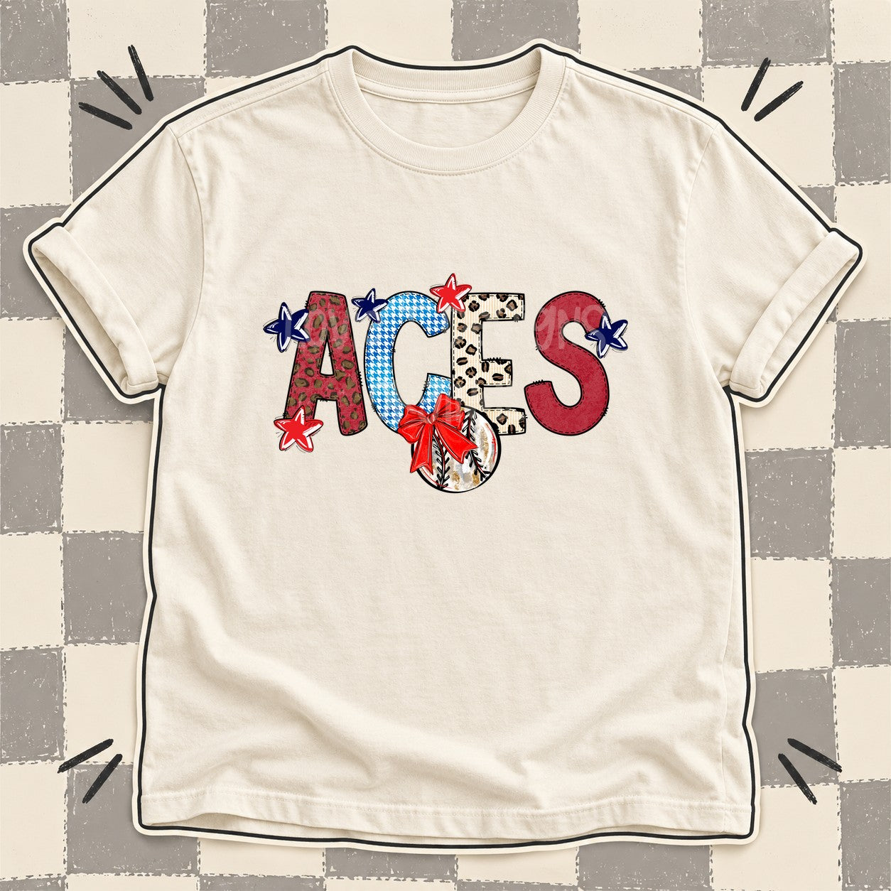 Mixed Doodle Baseball Mascots – Leopard Red Navy Aces design