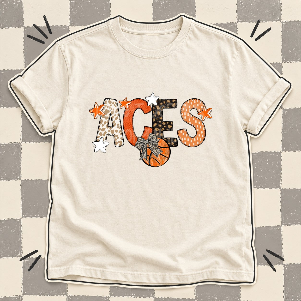 Mixed Doodle Basketball Mascots – Orange and Brown Aces design