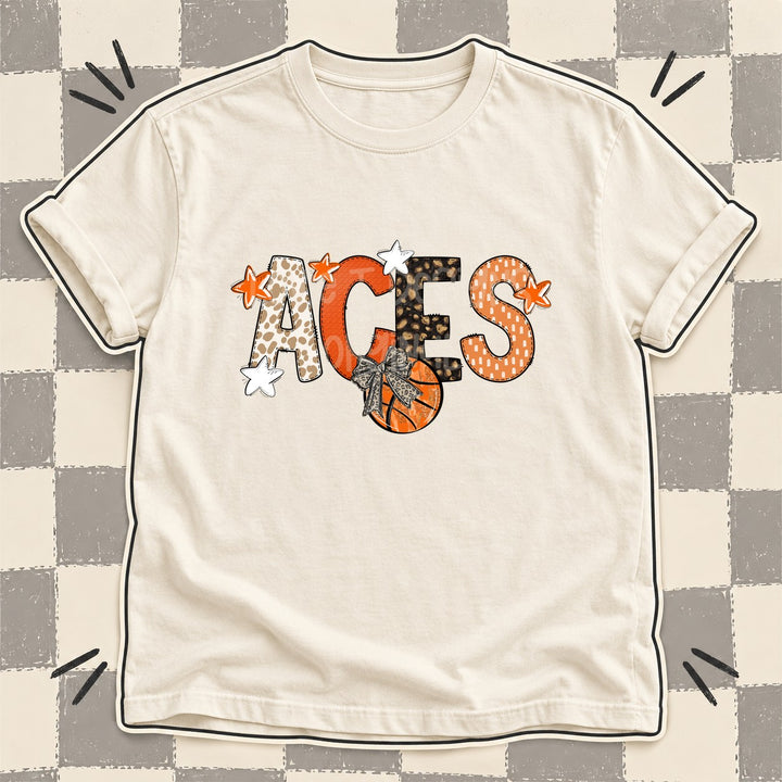 Aces Mixed Doodle Basketball Mascots – Orange and Brown DTF transfer mockup