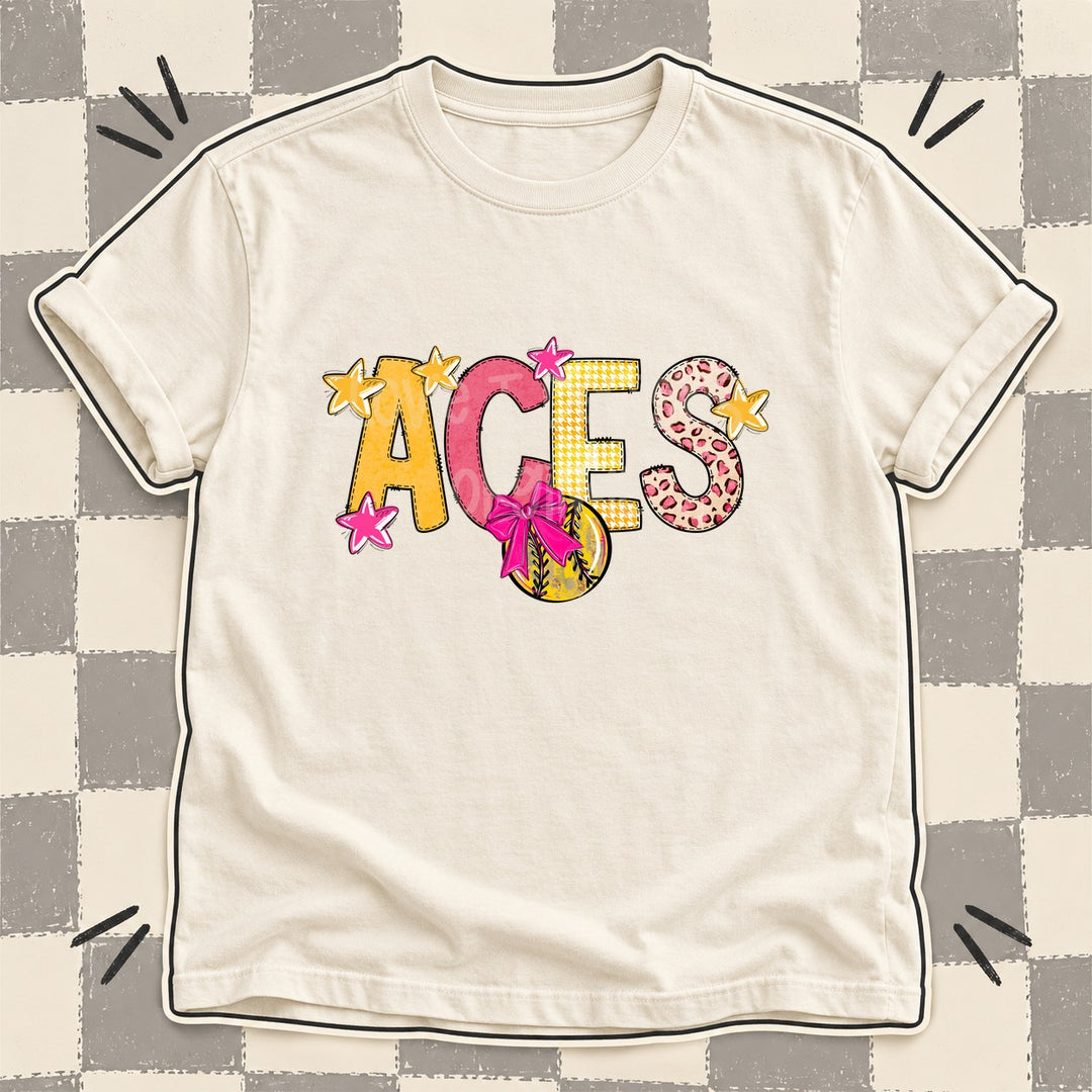 Aces Mixed Doodle Softball Mascots – Stitched Softball DTF transfer mockup
