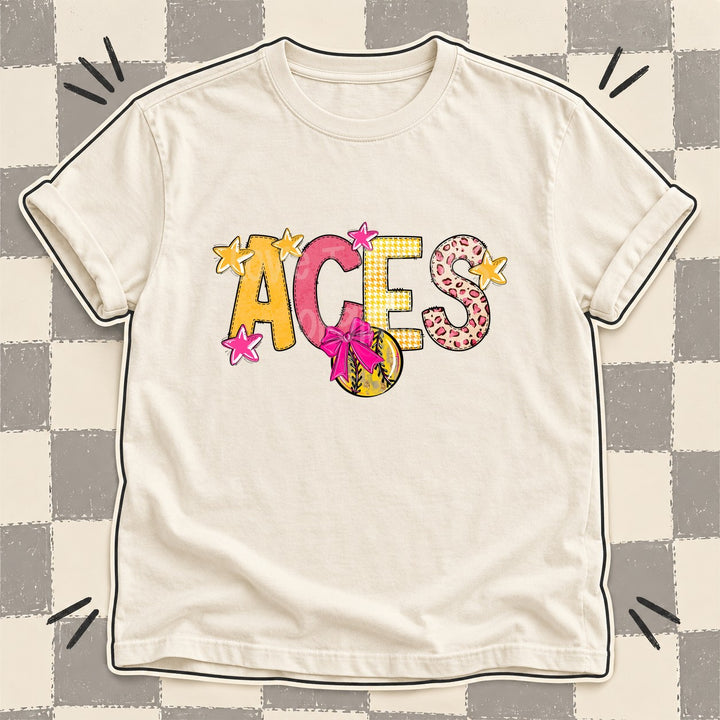 Aces Mixed Doodle Softball Mascots – Stitched Softball DTF transfer mockup