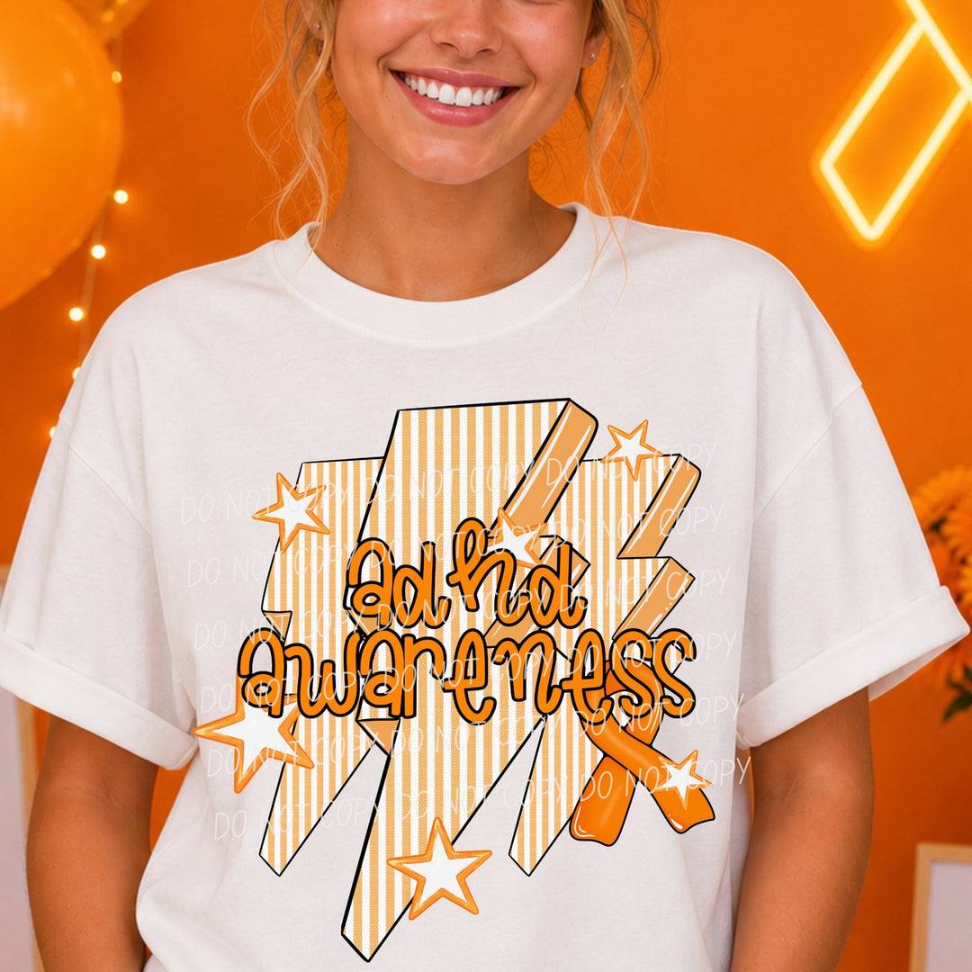 ADHD Awareness Bolt awareness DTF transfer mockup