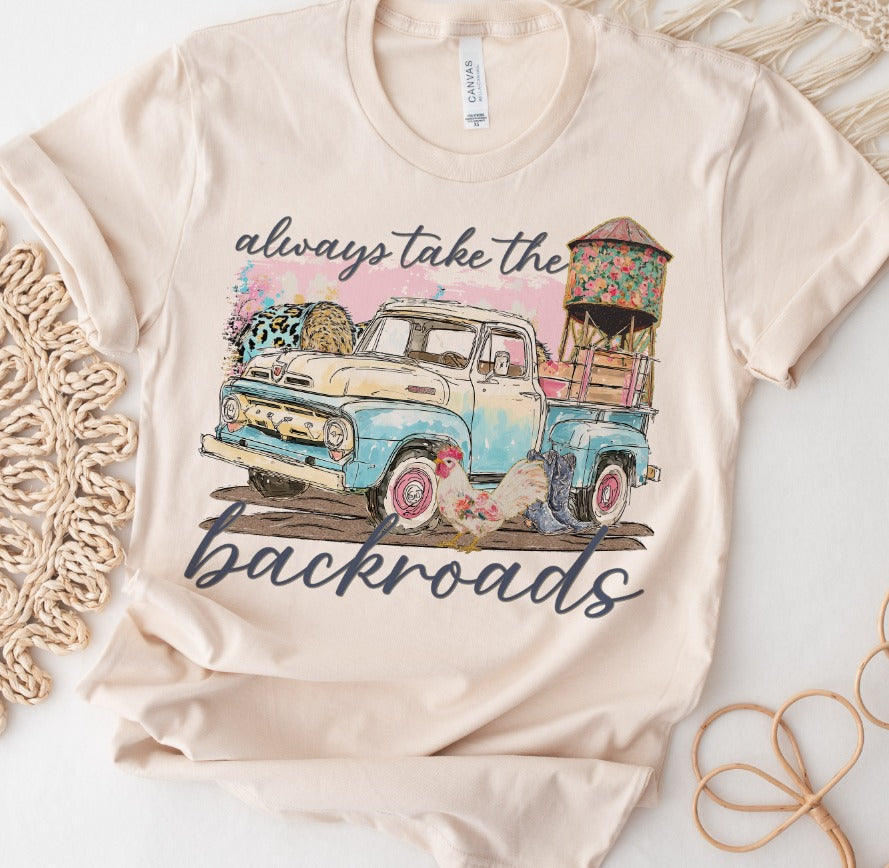 Always Take the Backroads DTF transfer design