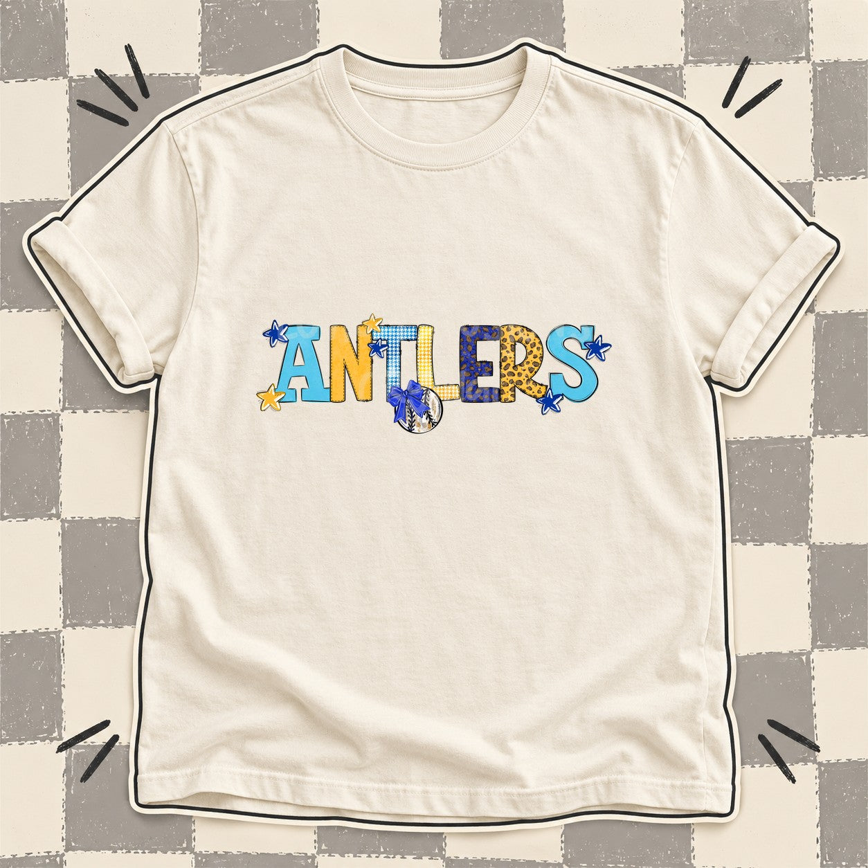 Mixed Doodle Baseball Mascots – Mascot Colors Antlers Royal Blue Yellow Gold design