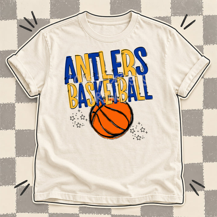 Antlers Royal Blue Yellow Gold Team Go Basketball Mascots DTF transfer