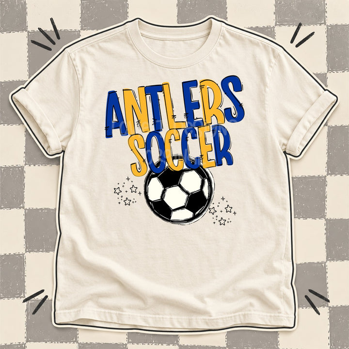 Antlers Royal Blue Yellow Gold Team Go Soccer Mascots DTF transfer mockup