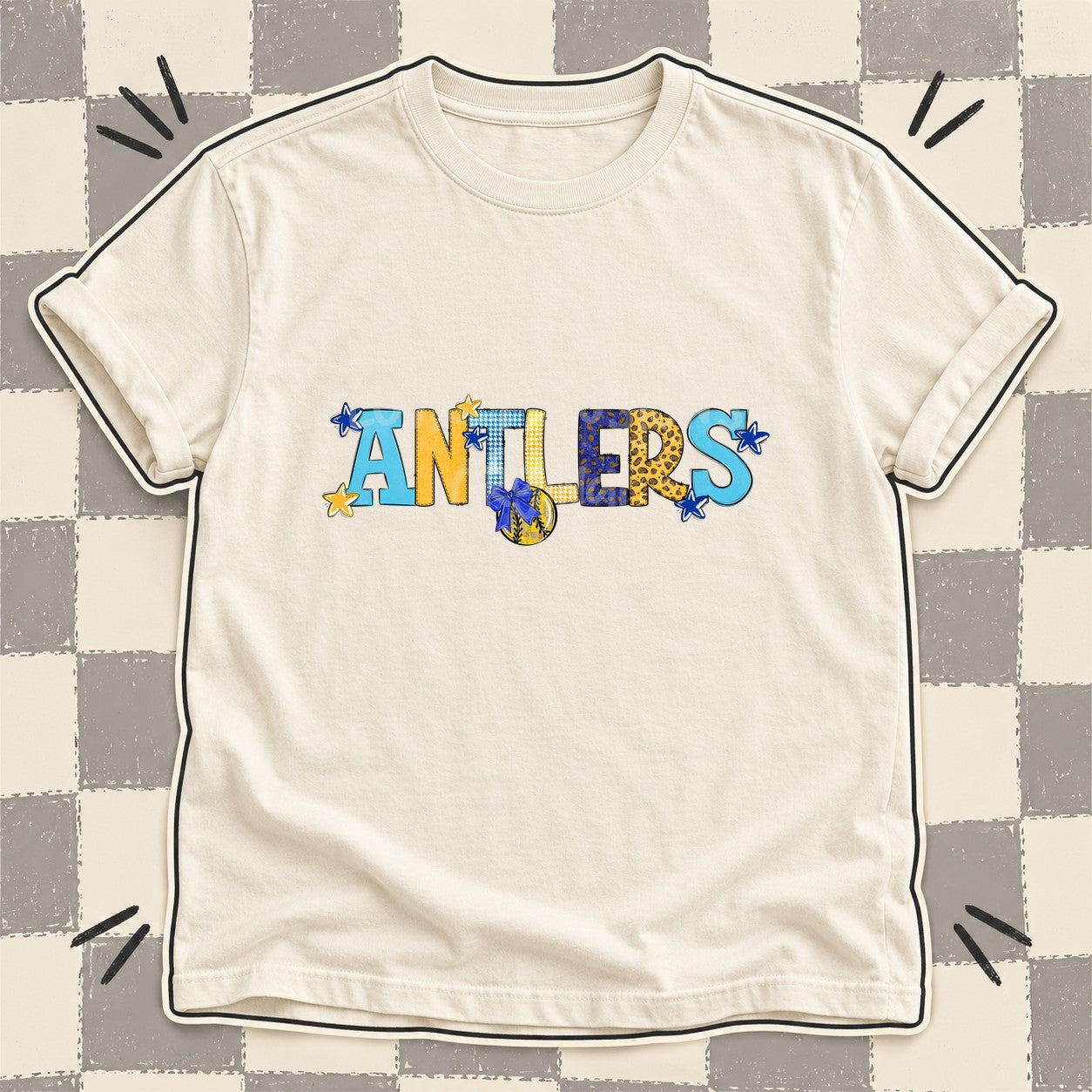 Mixed Doodle Softball Mascots – Mascot Colors Antlers Royal Blue Yellow Gold design