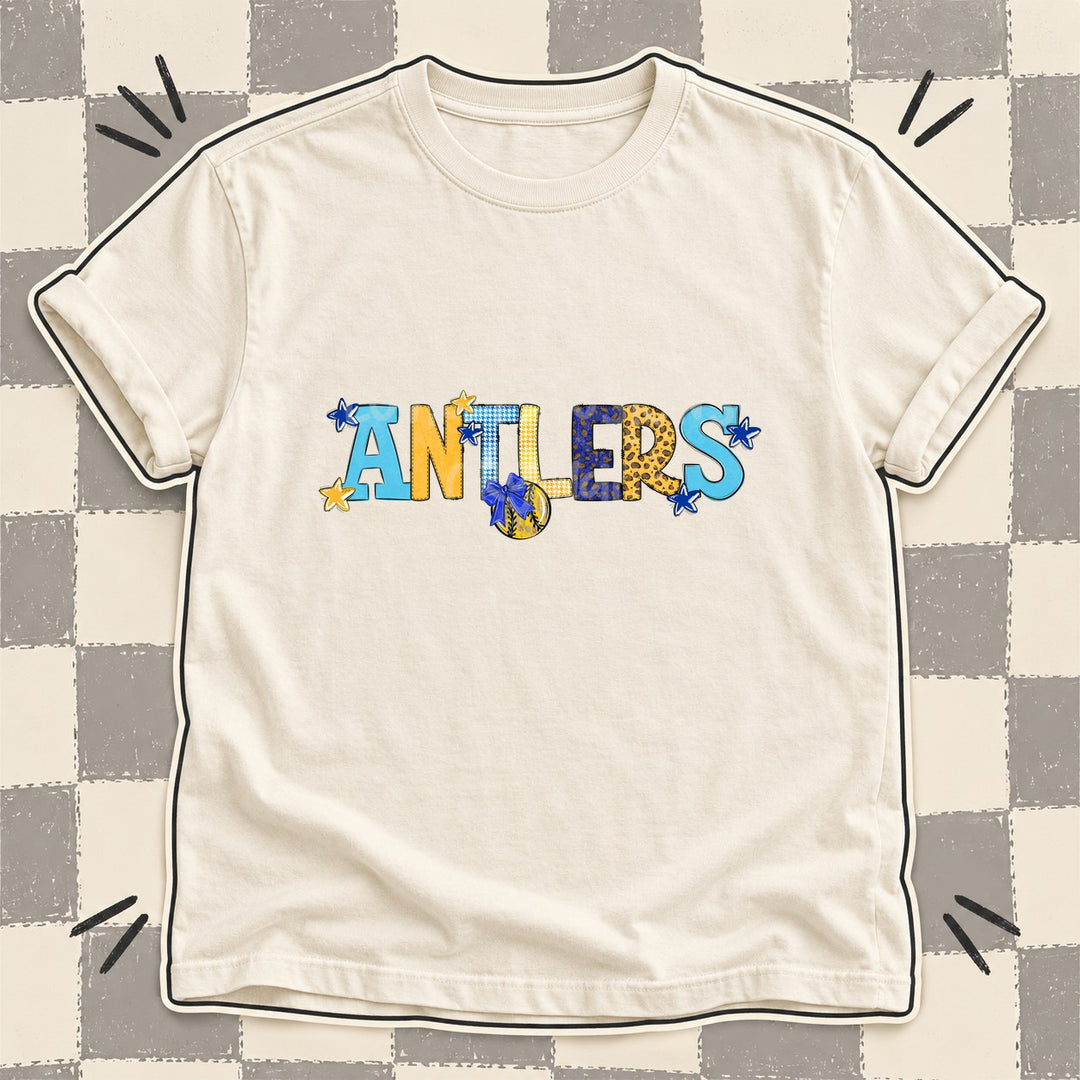 Antlers Royal Blue Yellow Gold Mixed Doodle Softball Mascots – Mascot Colors DTF transfer mockup