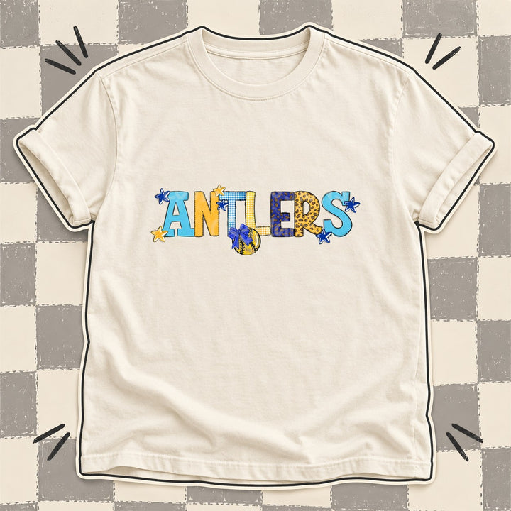 Antlers Royal Blue Yellow Gold Mixed Doodle Softball Mascots – Mascot Colors DTF transfer mockup