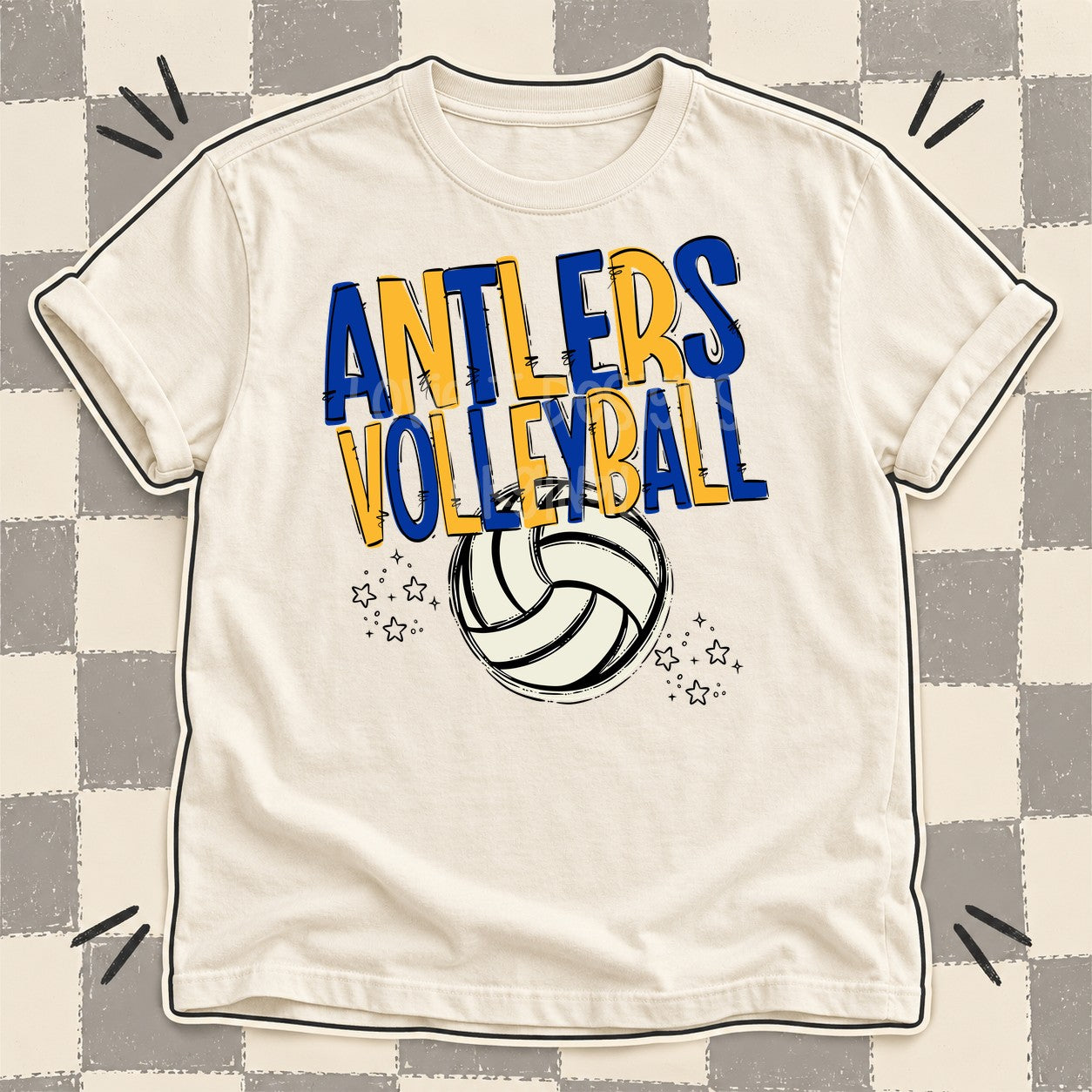 Team Go Volleyball Mascots Antlers Royal Blue Yellow Gold design