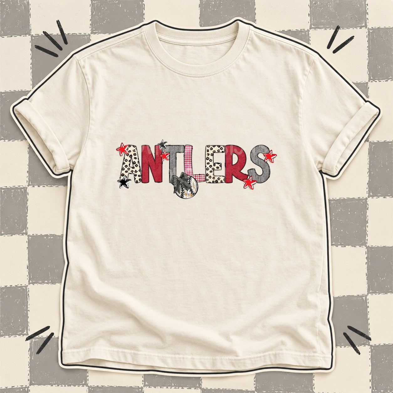 Mixed Doodle Baseball Mascots – Stitched Ballpark Antlers design