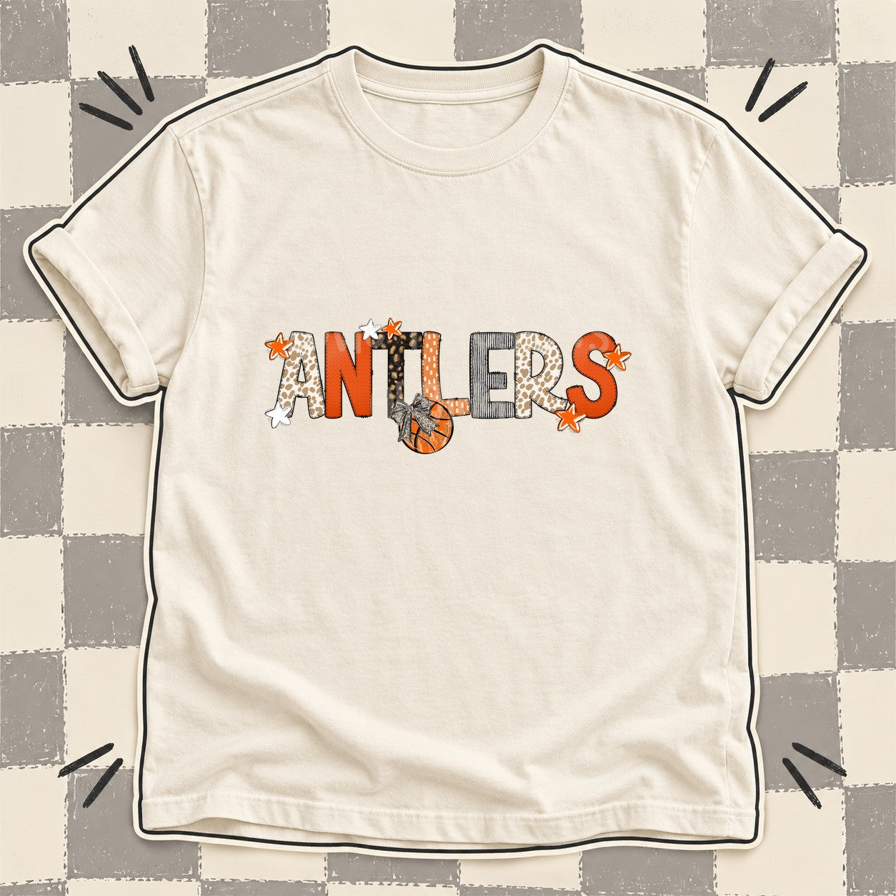 Mixed Doodle Basketball Mascots – Orange and Brown Antlers design