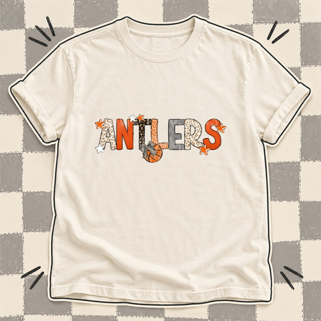 Antlers Mixed Doodle Basketball Mascots – Orange and Brown DTF transfer mockup
