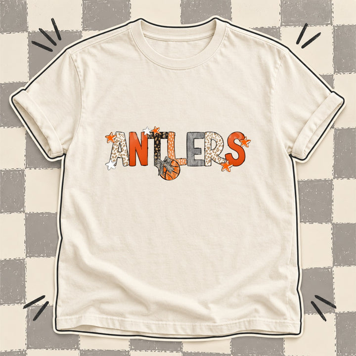 Antlers Mixed Doodle Basketball Mascots – Orange and Brown DTF transfer mockup