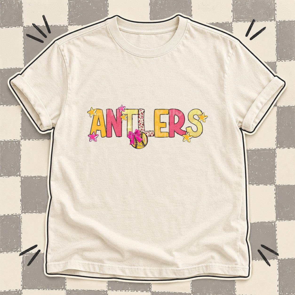 Mixed Doodle Softball Mascots – Stitched Softball Antlers design