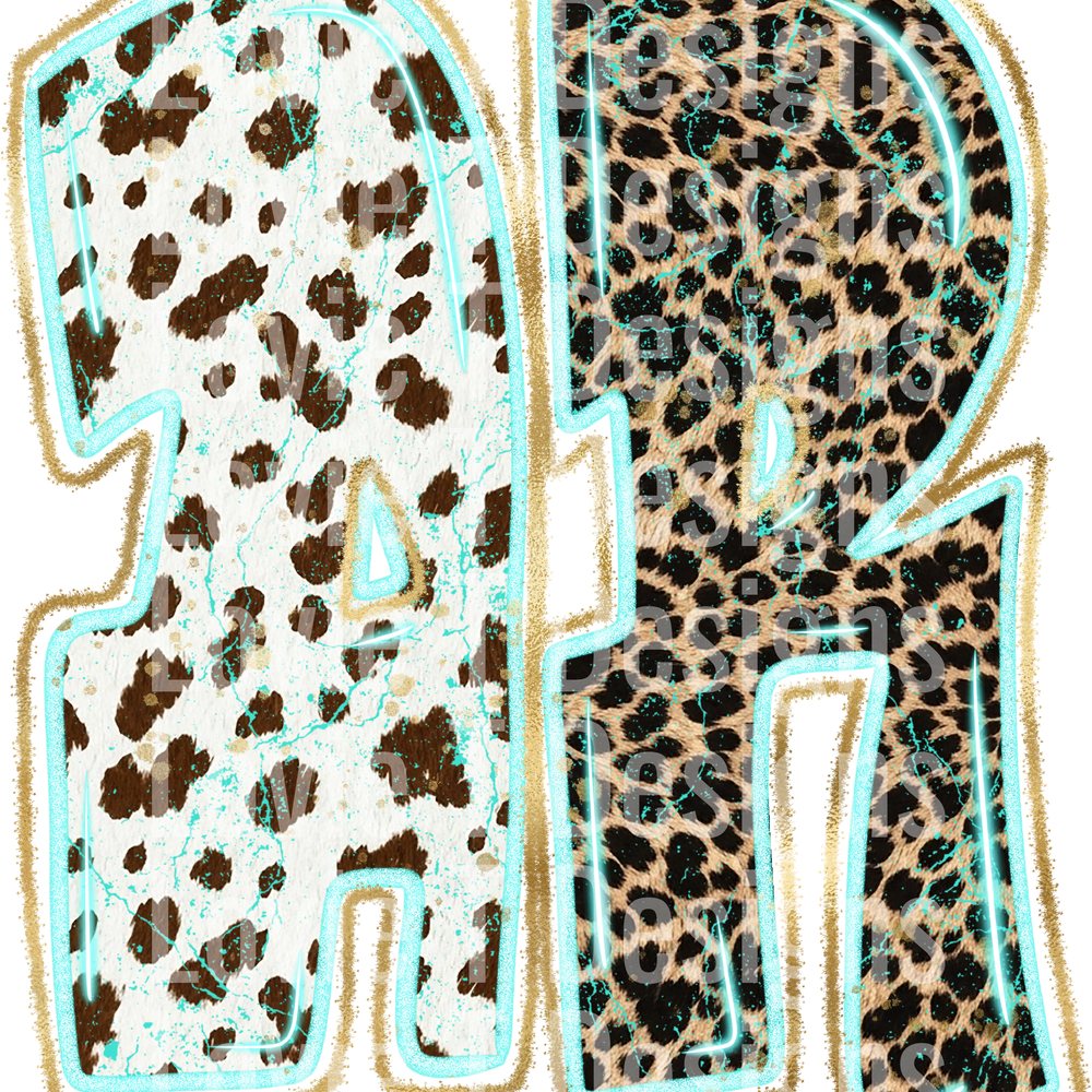 AR Turquoise Glow Gold Foil Western Leopard & Cow Print