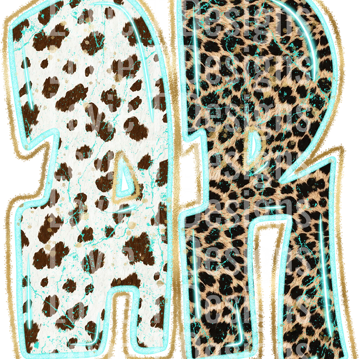 AR Turquoise Glow Gold Foil Western Leopard & Cow Print