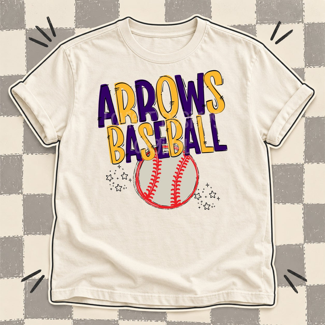 Arrows Purple Yellow Gold Team Go Baseball Mascots DTF transfer mockup
