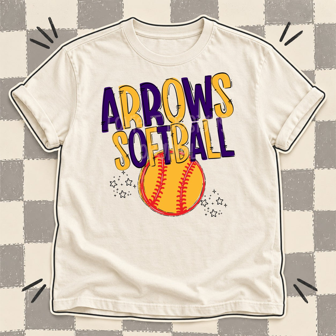 Arrows Purple Yellow Gold Team Go Softball Mascots DTF transfer mockup