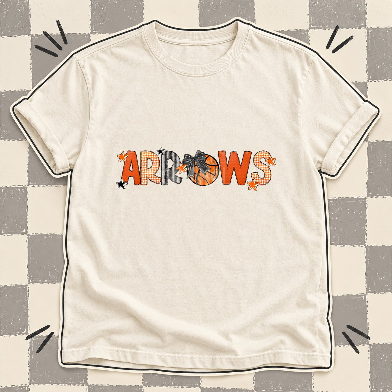 Mixed Doodle Basketball Mascots – Hoops Houndstooth Arrows design