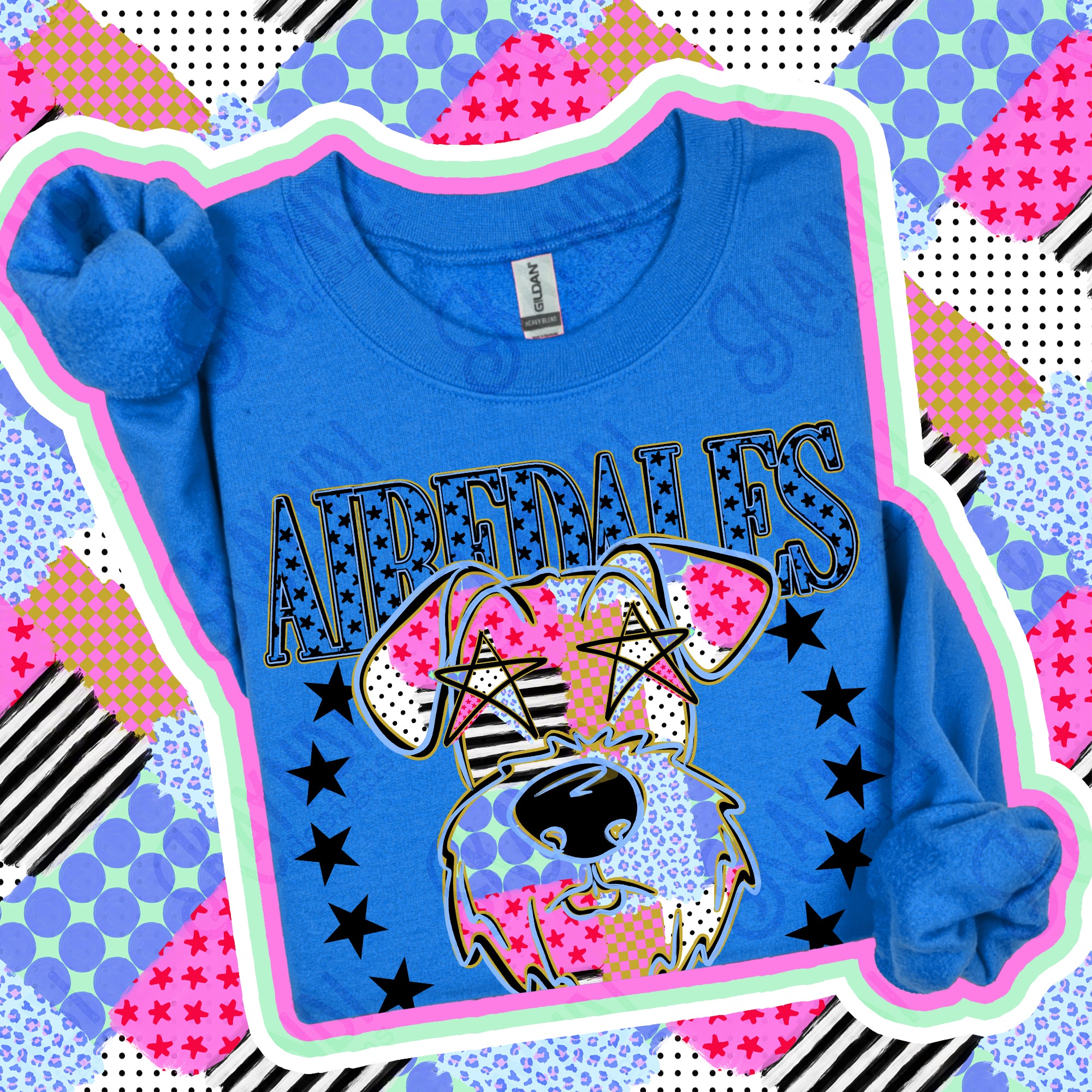 Patchwork Varsity Stars Mascots Airedales design