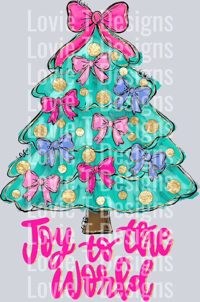 Alicia Ray Art Joy to the world Christmas tree with bows